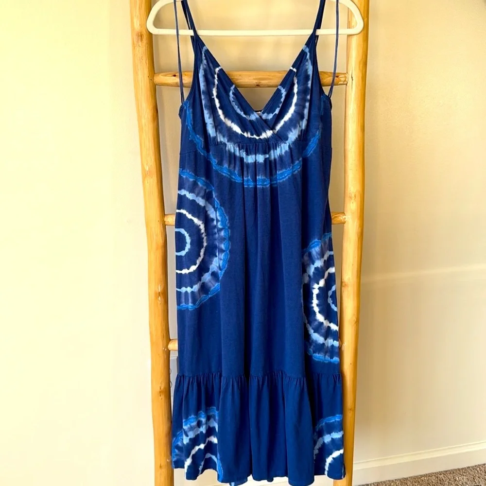 Michael Kors Blue Tie-Dye Midi Dress Sleeveless Sundress Tiered